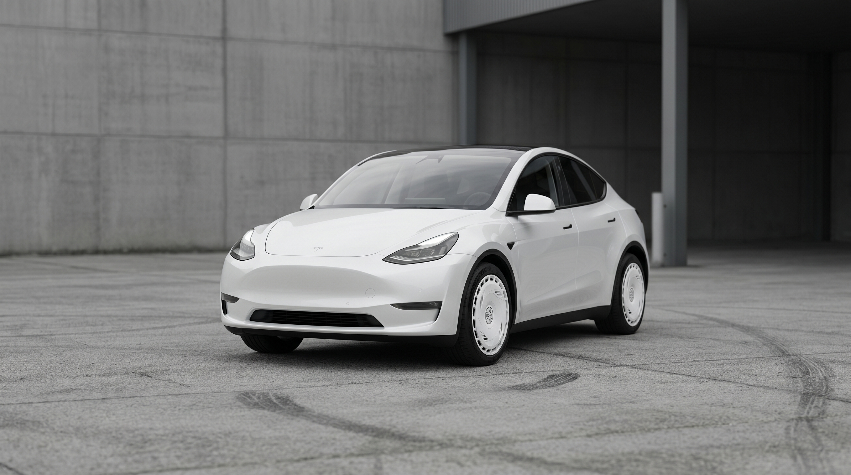 White Tesla Model Y with KDRT Arctic White covers